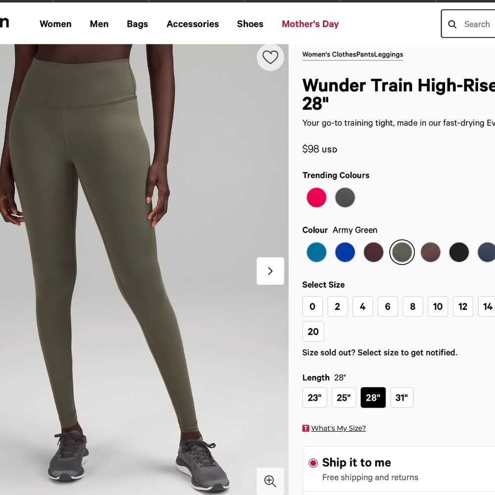 Lululemon Wunder Train High-Rise Tight 28" Army Green Leggings - Picture 4 of 4